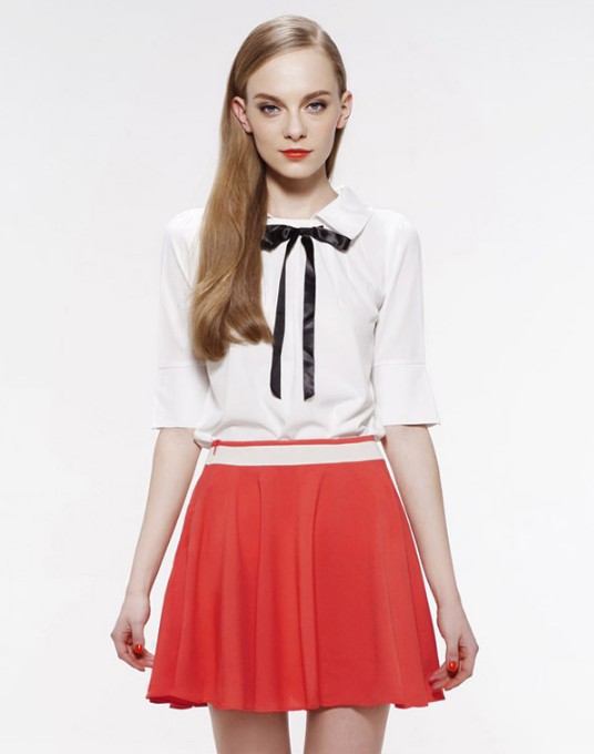 Pure color chiffon pleated skirt